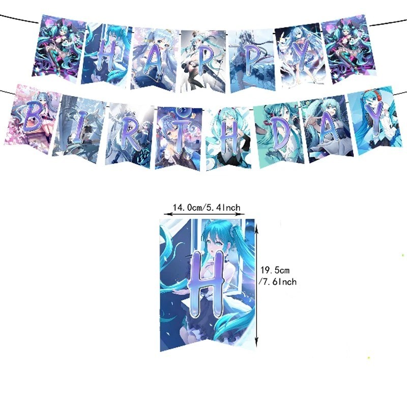 Anime Hatsune Miku Themed Birthday Party Decoration Banner Balloon Cake Topper