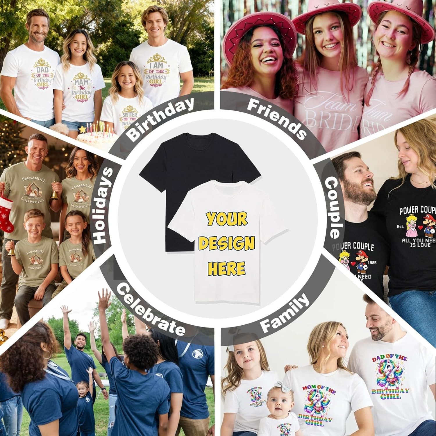 Custom Team Event T-Shirt Upload Logo Text Photo Front Back Cotton Tee