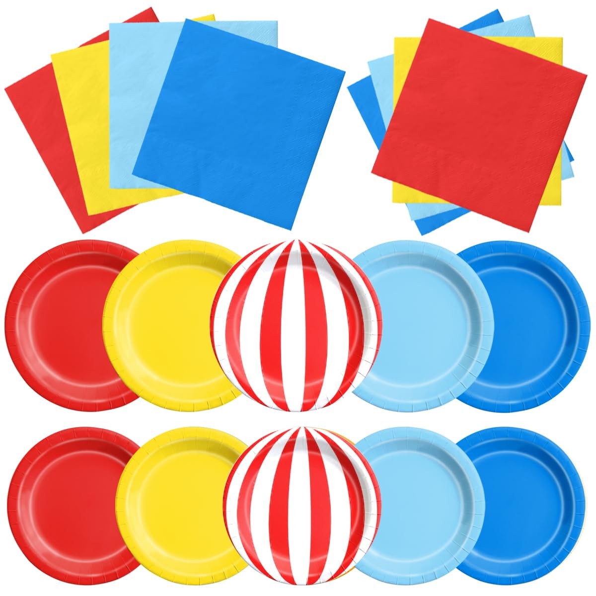 60 PCS Carnival Circus Theme Red Blue Yellow Party Tableware Plates Napkins