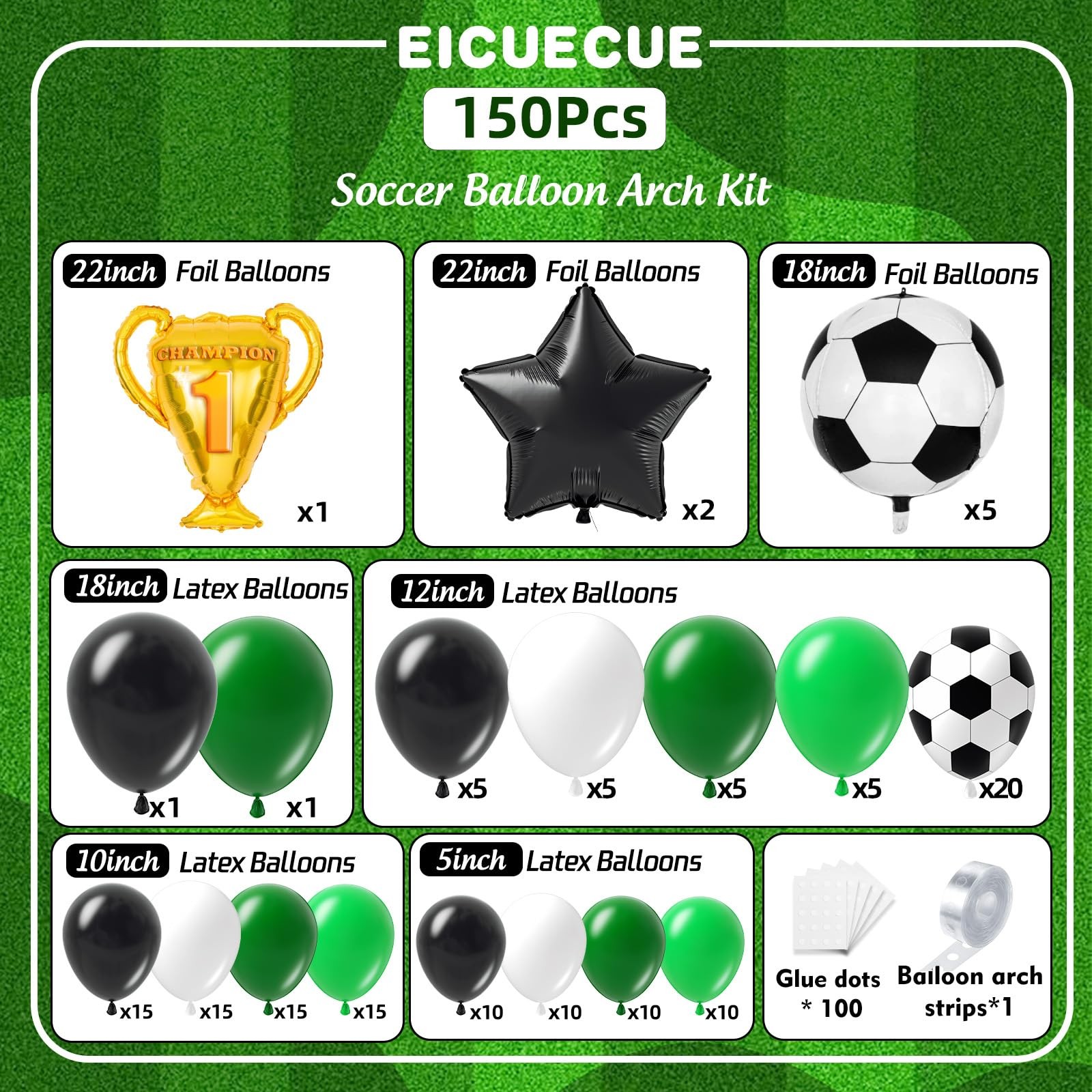 Soccer Balloons Garland Arch Kit 150Pcs – Black and White Dark Green Balloon …