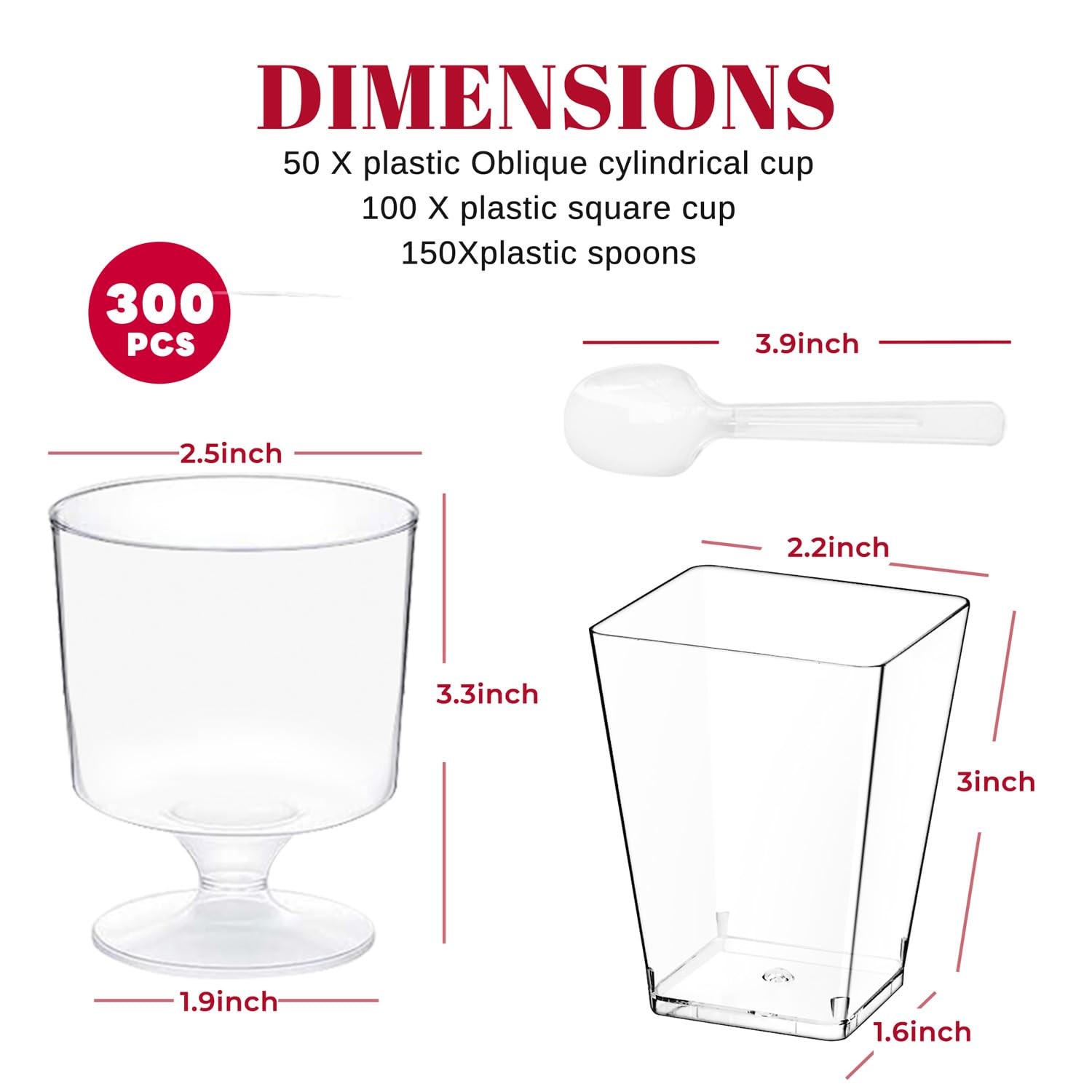 300 Pack Clear Plastic Dessert Cups(5 oz),Disposable Parfait Cups For Pudding,