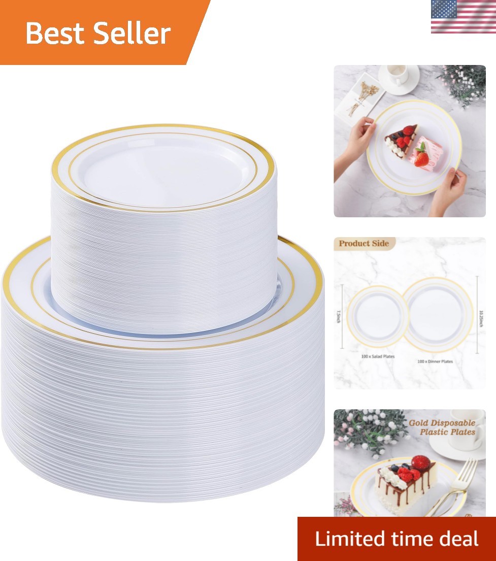 200PCS Gold Plastic Plate, Disposable Party Plates with 100 Dinner Plates and…
