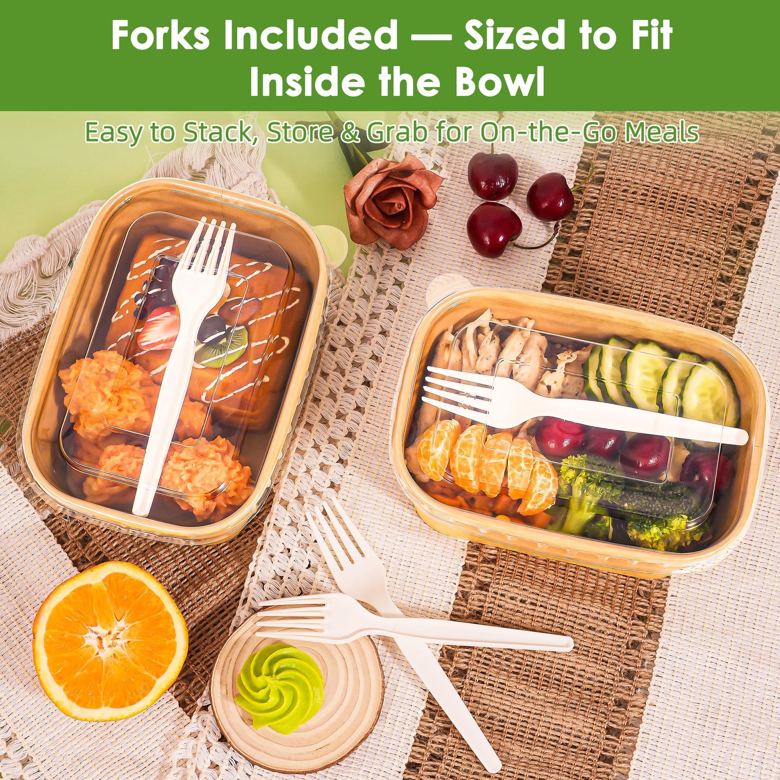 50 Pack 35oz Meal Prep Containers with Lids and Forks for Lunch Takeout