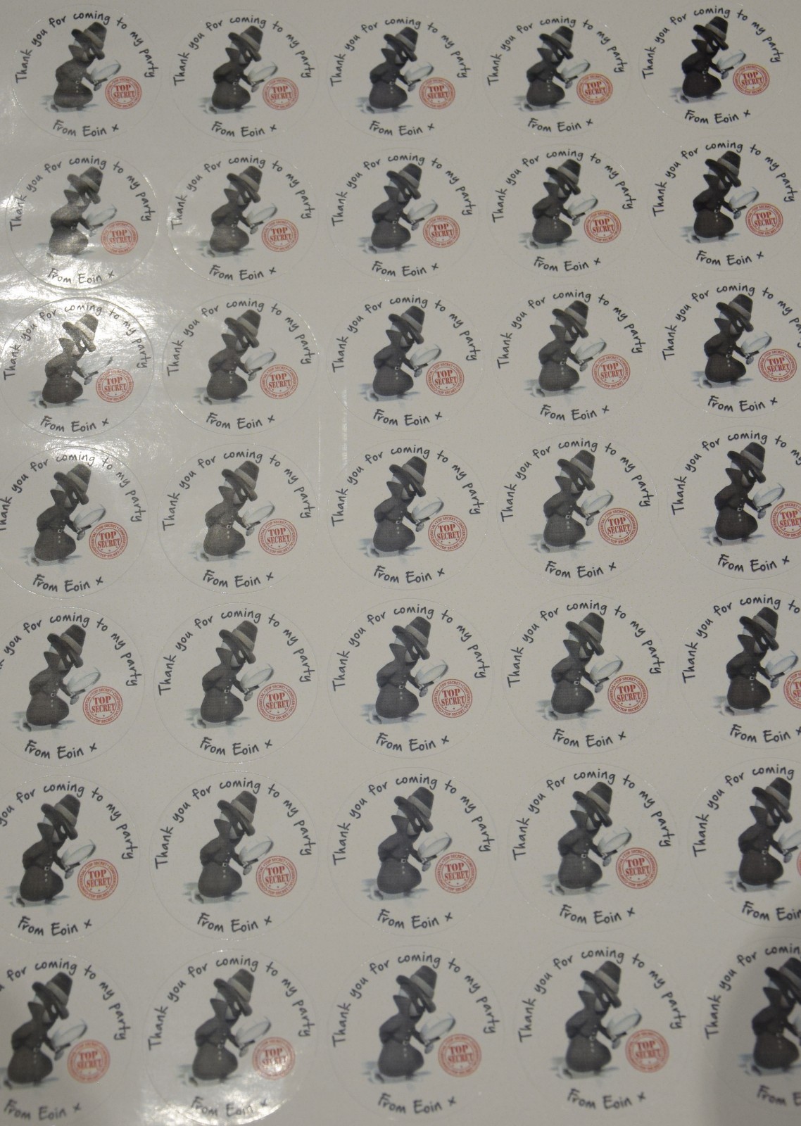 Sheet of Personalised Secret Agent Spy Party Stickers for Sweet Cones