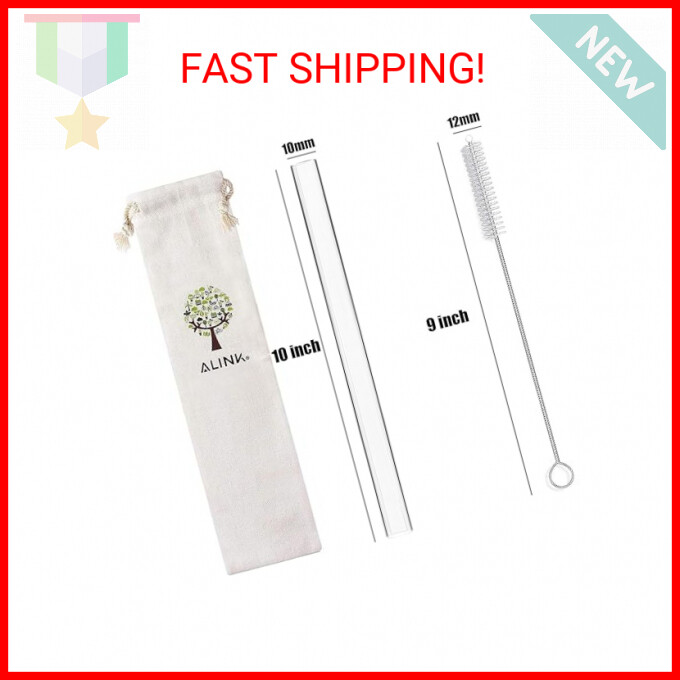ALINK Reusable Clear Smoothie Straws, 10 in x 10 mm Jumbo Tritan Hard Plastic Dr