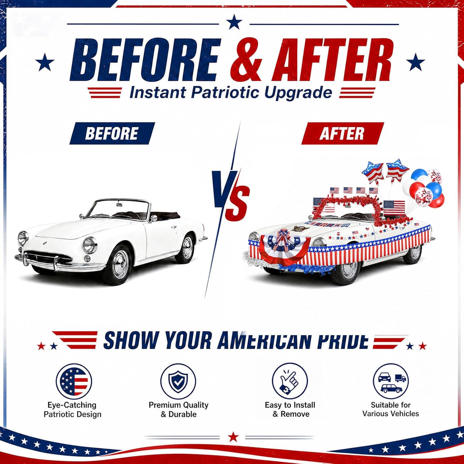 4Th of July Car Parade Decorations Patriotic Golf Cart Decor,250Th Anniversary D