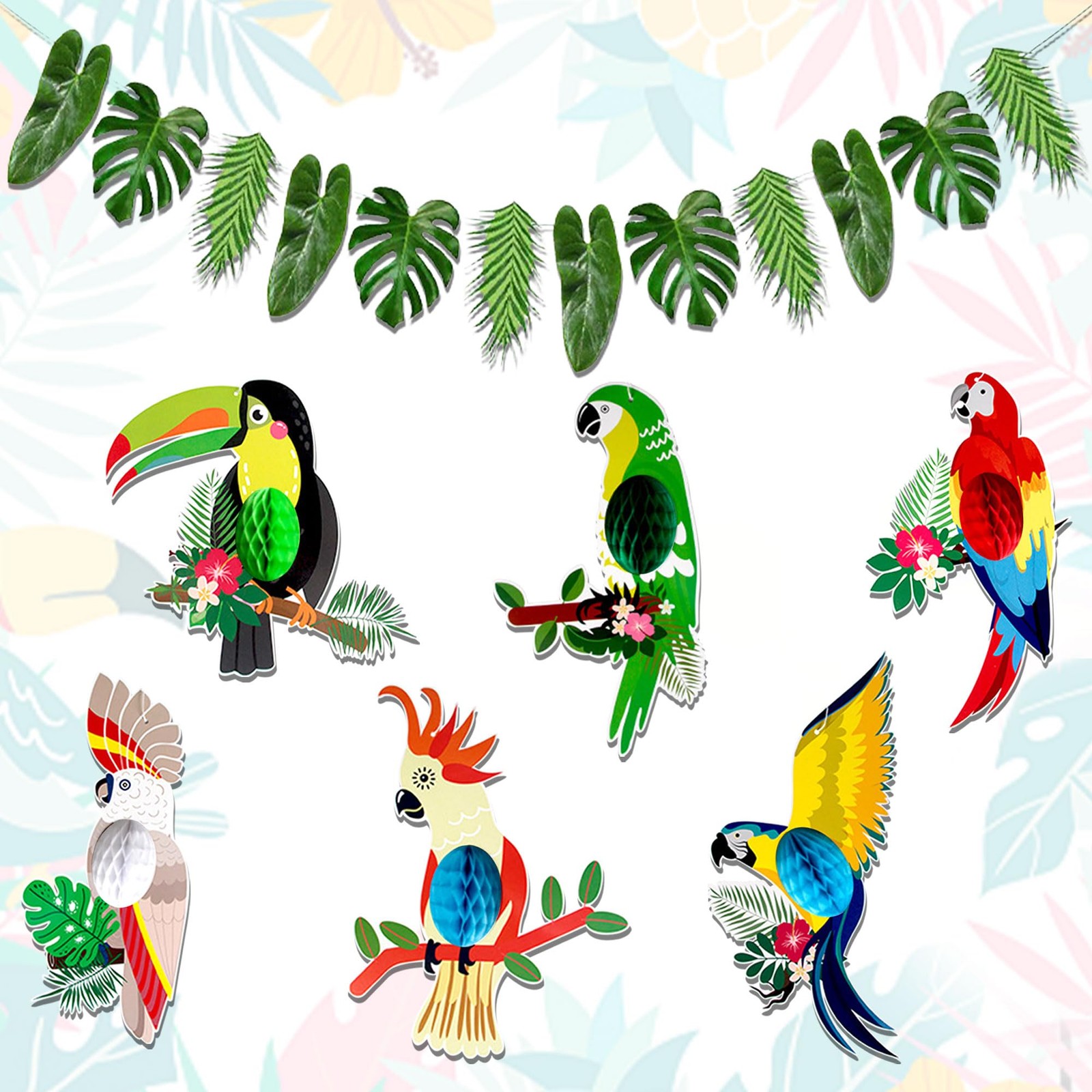 Tropical Birds Honeycomb Paper Cutouts Hawaiian Luau Party Decorations Parrot…