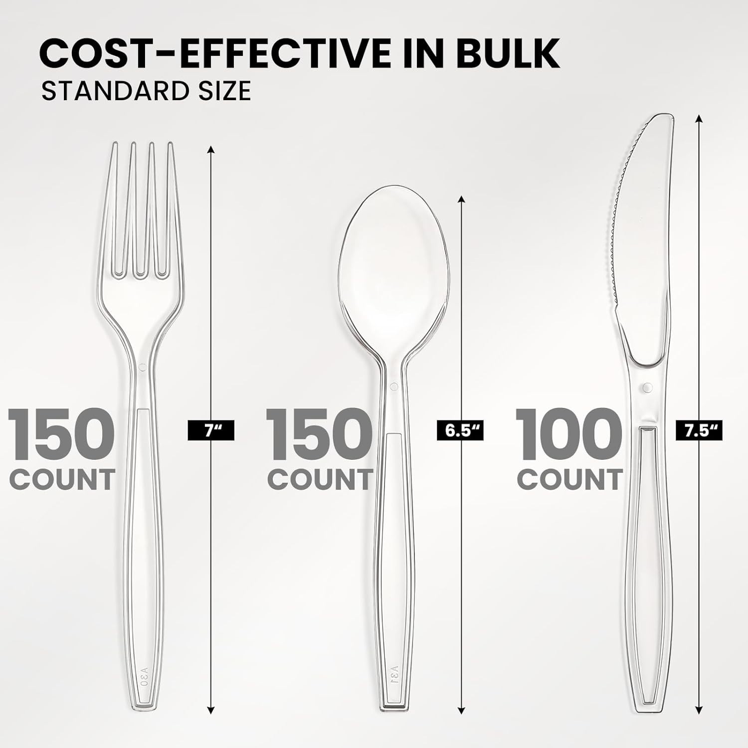 400 Count Plastic Silver Ware Heavy Duty, 150 Forks, 150 Spoons, 100 Knives, Hea