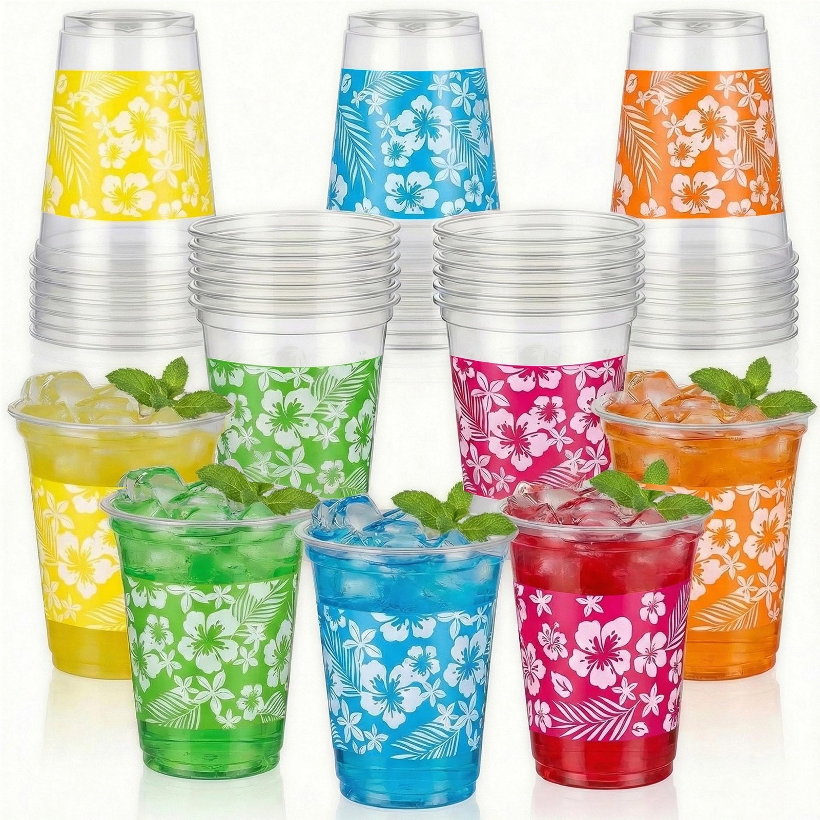 50 PCS 12oz Plastic Cups Hawaiian Luau Party Decorations Disposable Drinking …