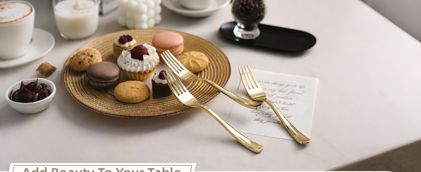 180PCS Gold Plastic Forks, Solid, Durable and Heavy Duty Plastic Forks,