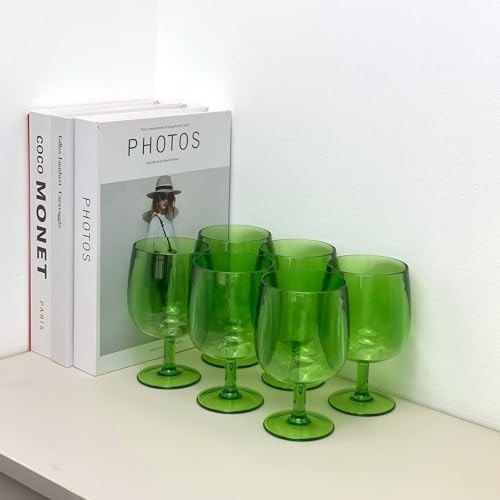 Plastic Wine Glasses Set Of 6,Unbreakable Acrylic Wine 12 Ounce Green