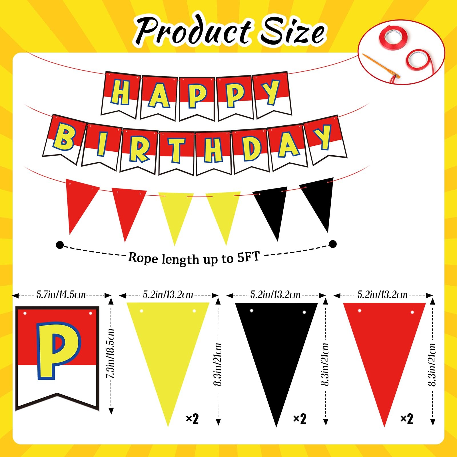 Red White Yellow Happy Birthday Decorations Cute Interesting Small,