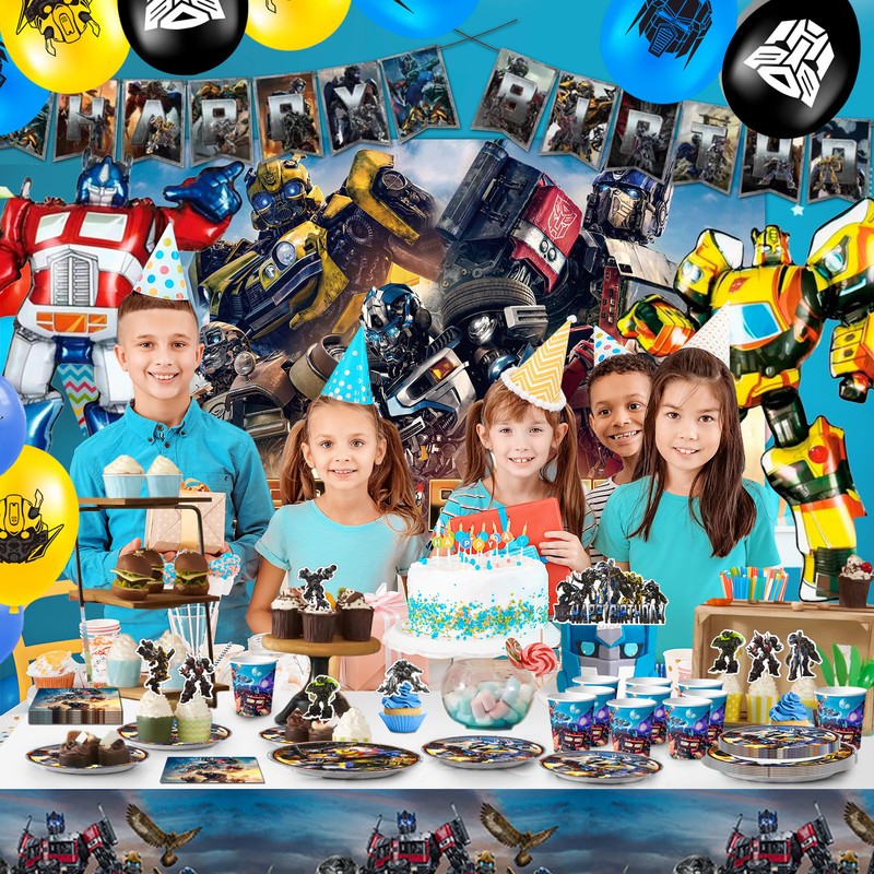 114Pcs Transformer Birthday Decoration Transformer Party Supplies Balloon Plates
