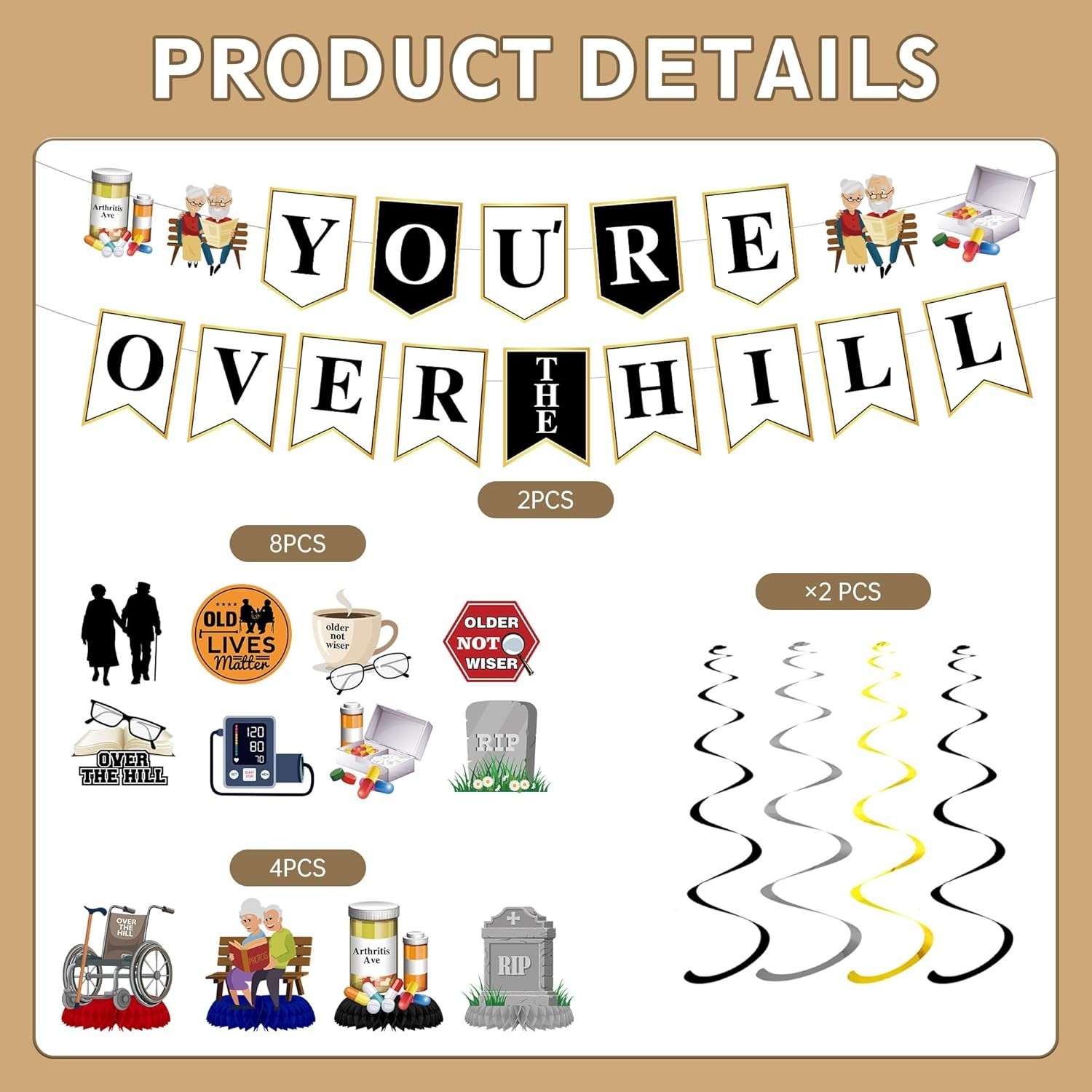 Over the Hill Birthday Decorations – 14 Pcs over the Hill Banner Honeycomb Cente