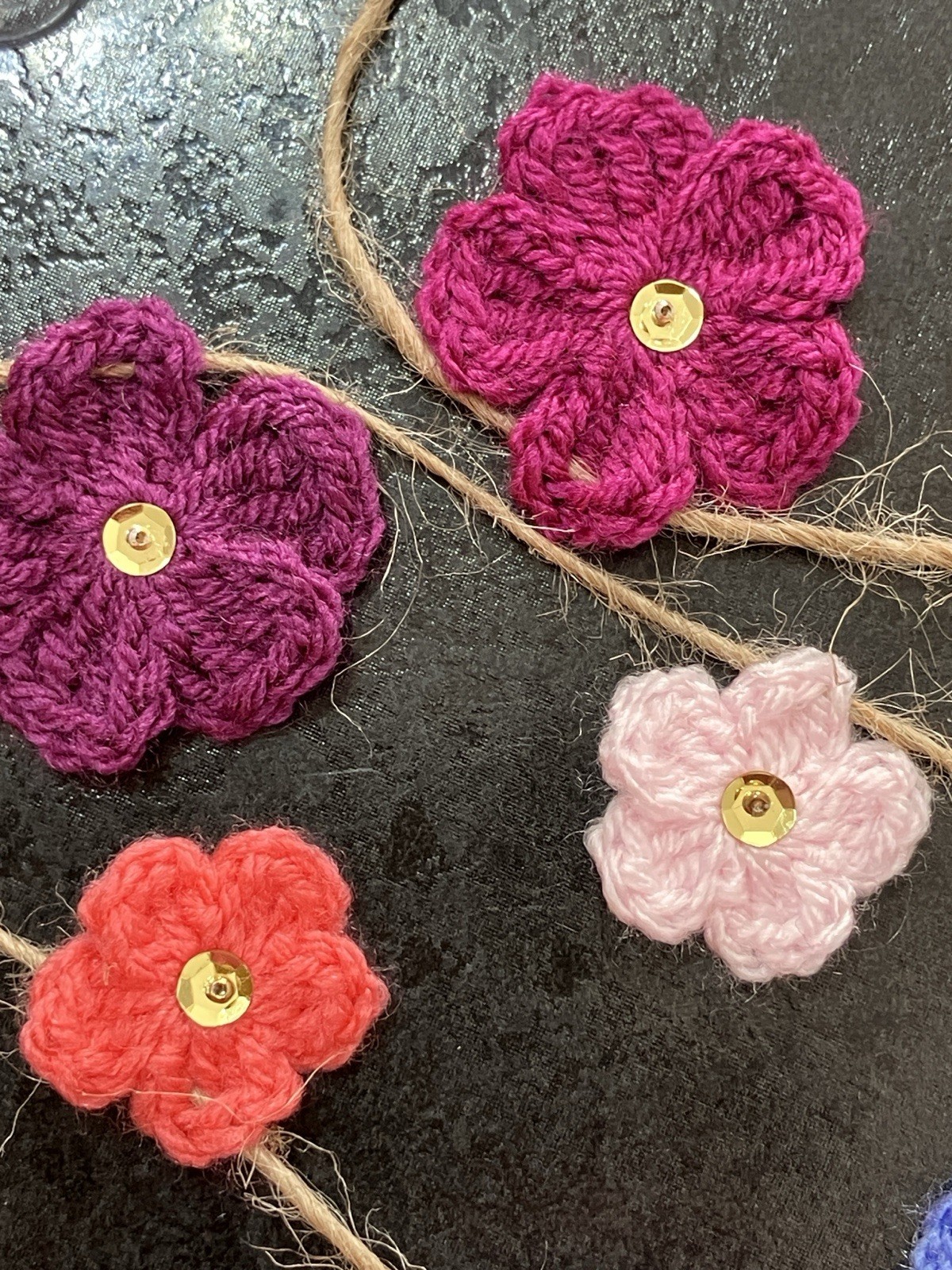 🌸NEW 75″ Hand Crochet Flowers Bunting Window sequin Camper SUMMER gift