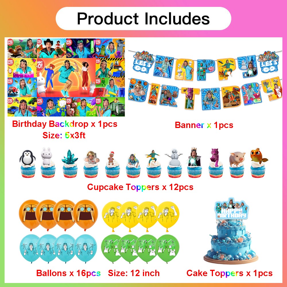Danny Go Party Supplies Birthday Decoration Set Balloons Backdrop Cake Toppers