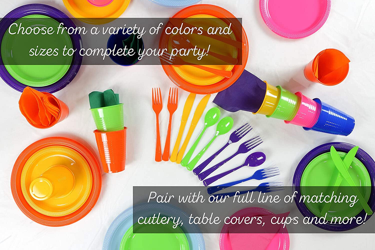 Plastic Disposable Plates -Vibrant Solid Colors Luncheon Dinner Party 7″ 9″ 10″