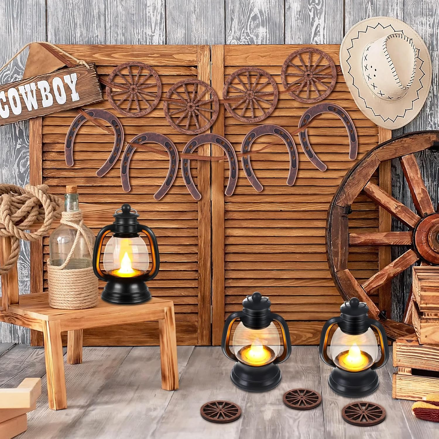 24 Pcs Western Themed Party Decorations Cowboy Table Centerpieces Lucky Horsesho