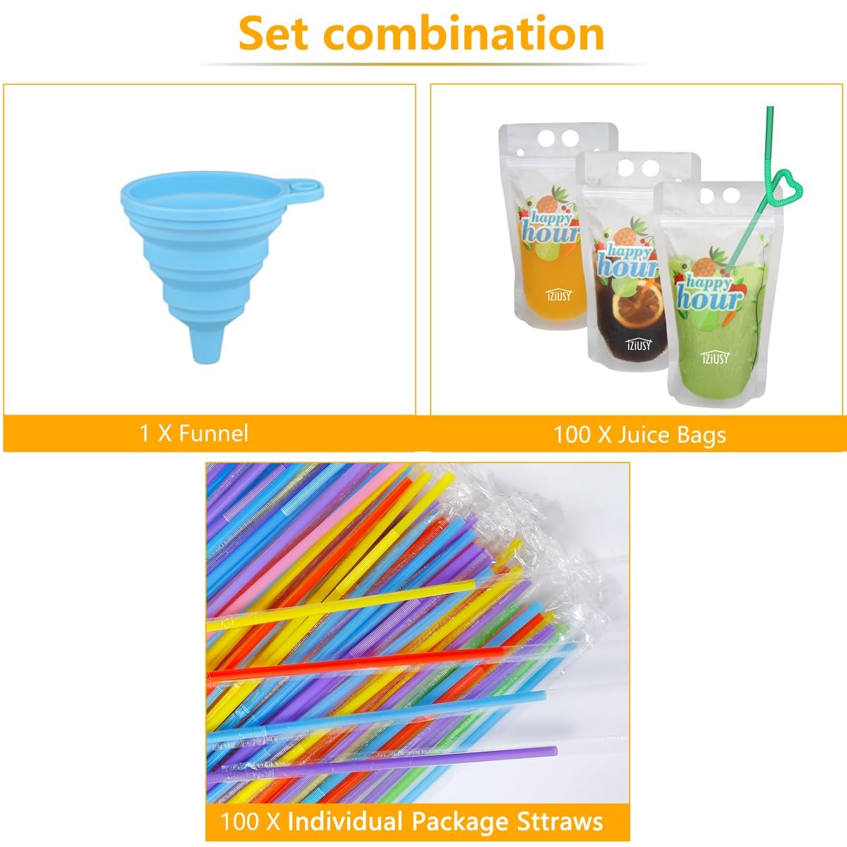 100 Pcs Zipper Plastic Pouches Drink Bags, Heavy Duty Hand-Held Translucent F…
