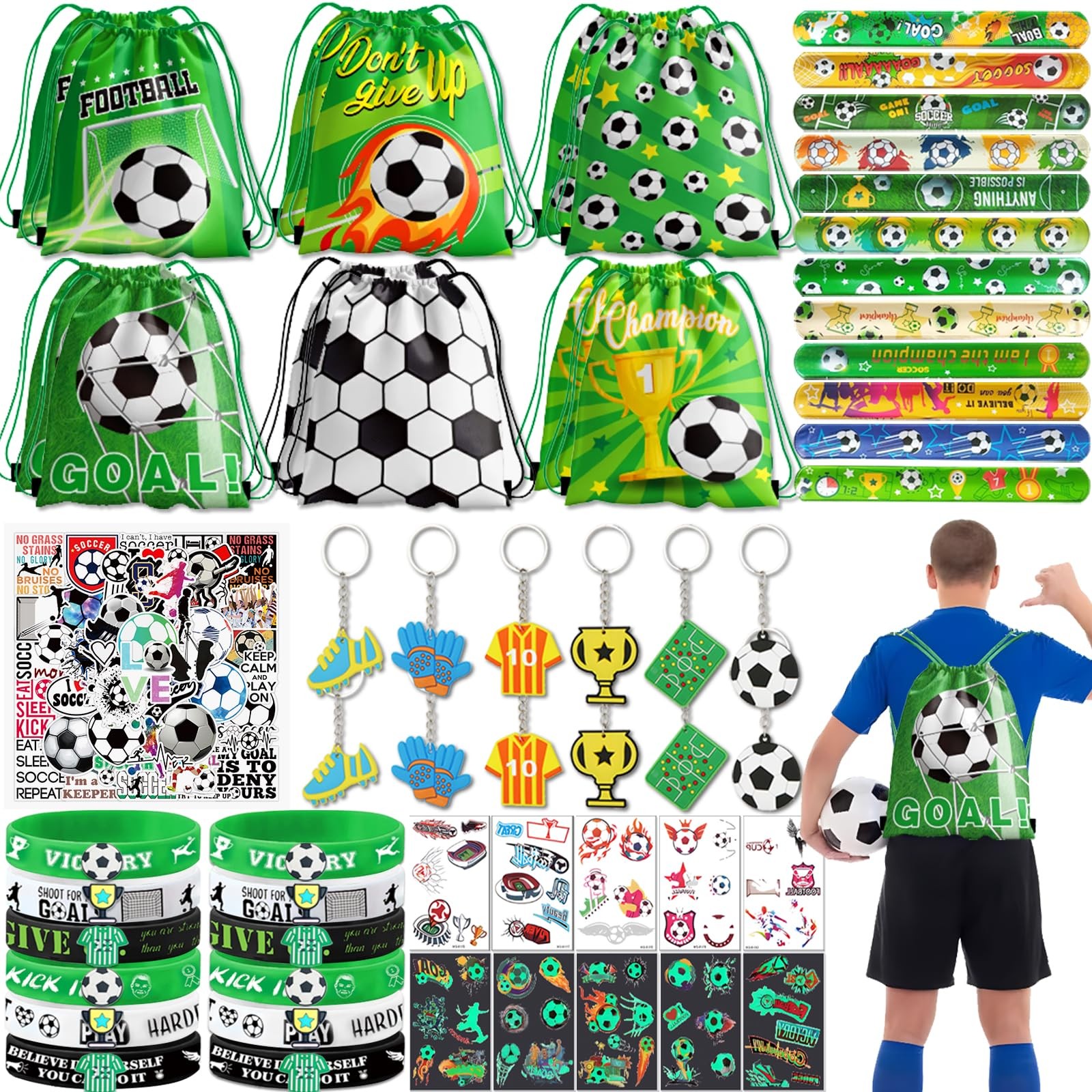 122Pcs Soccer Party Favors: Soccer Goodie Bags for boys Includes 12Pcs 13 x 1…