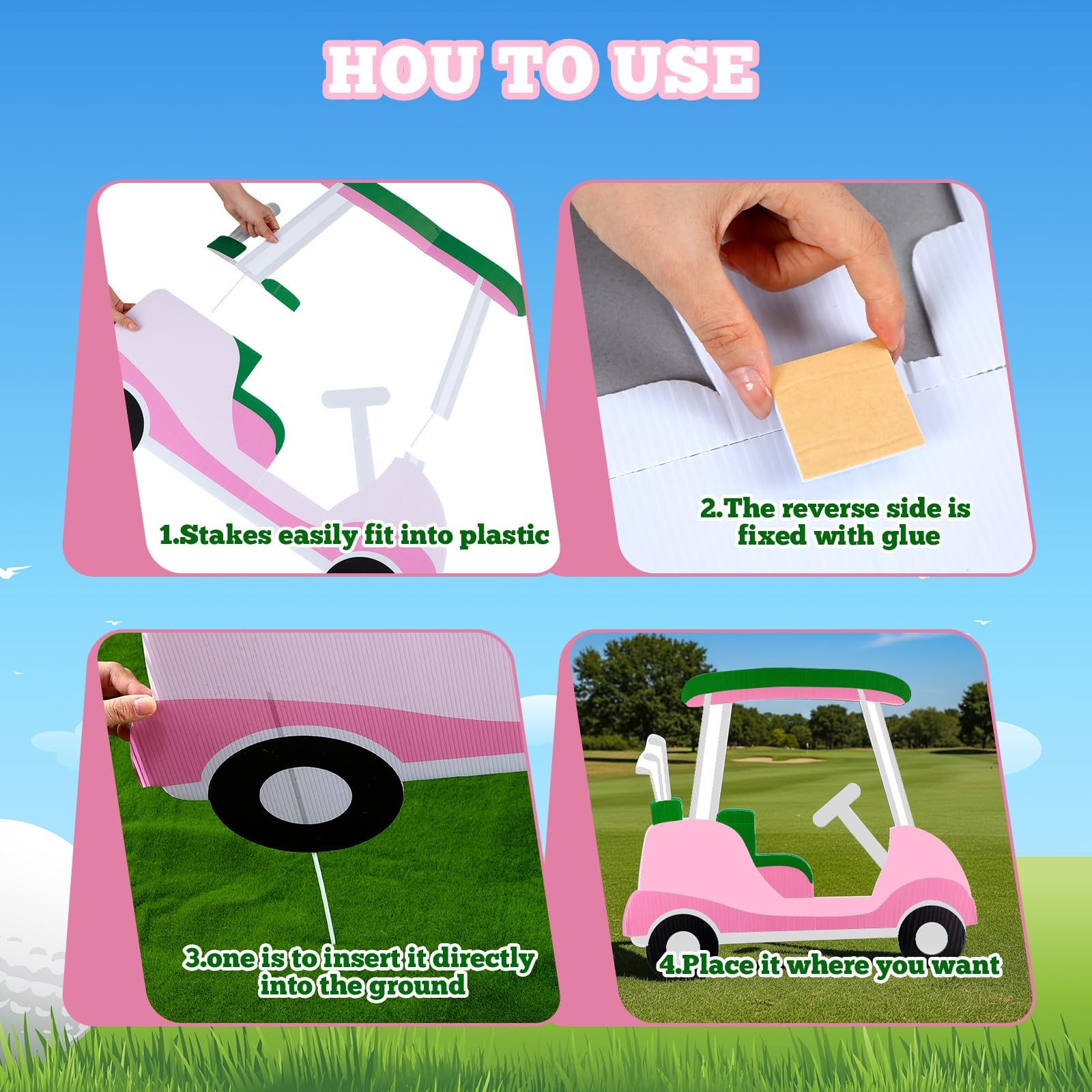 Pink Golf Cart Cutout Cardboard Backdrop Photo Booth Props Party Decoration