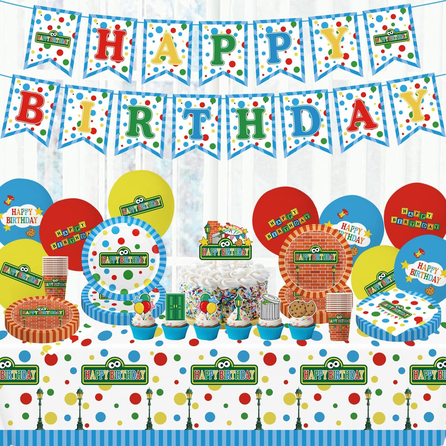 104Pcs Birthday Party Decorations Cute Theme Tableware Set Include 9 Inches