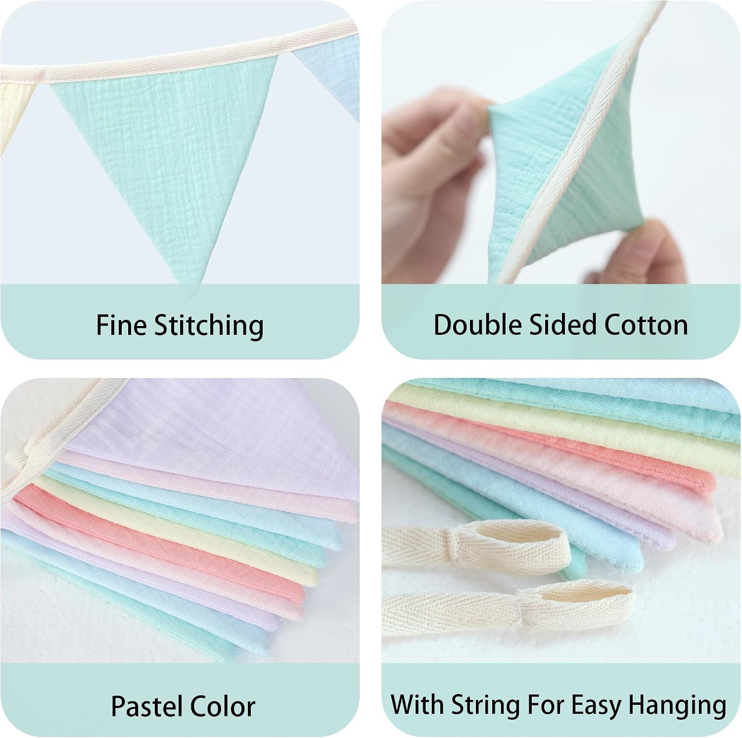 Pennant Banner Flags Pastel Fabric Triangle Bunting Garland for Playroom Nursery