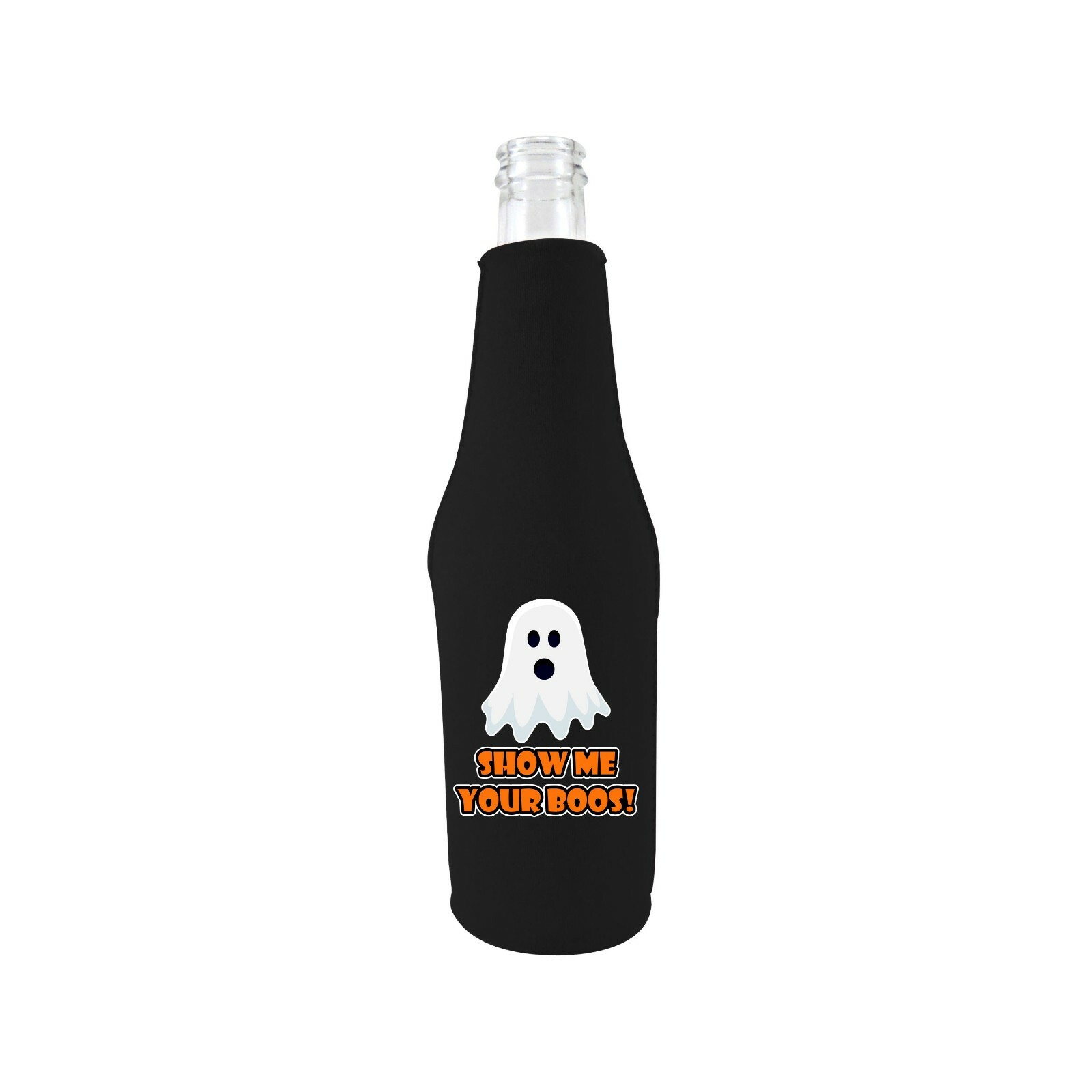 Show Me Your Boos! 12 oz Beer Bottle Coolie; Halloween, ghost, long, neck