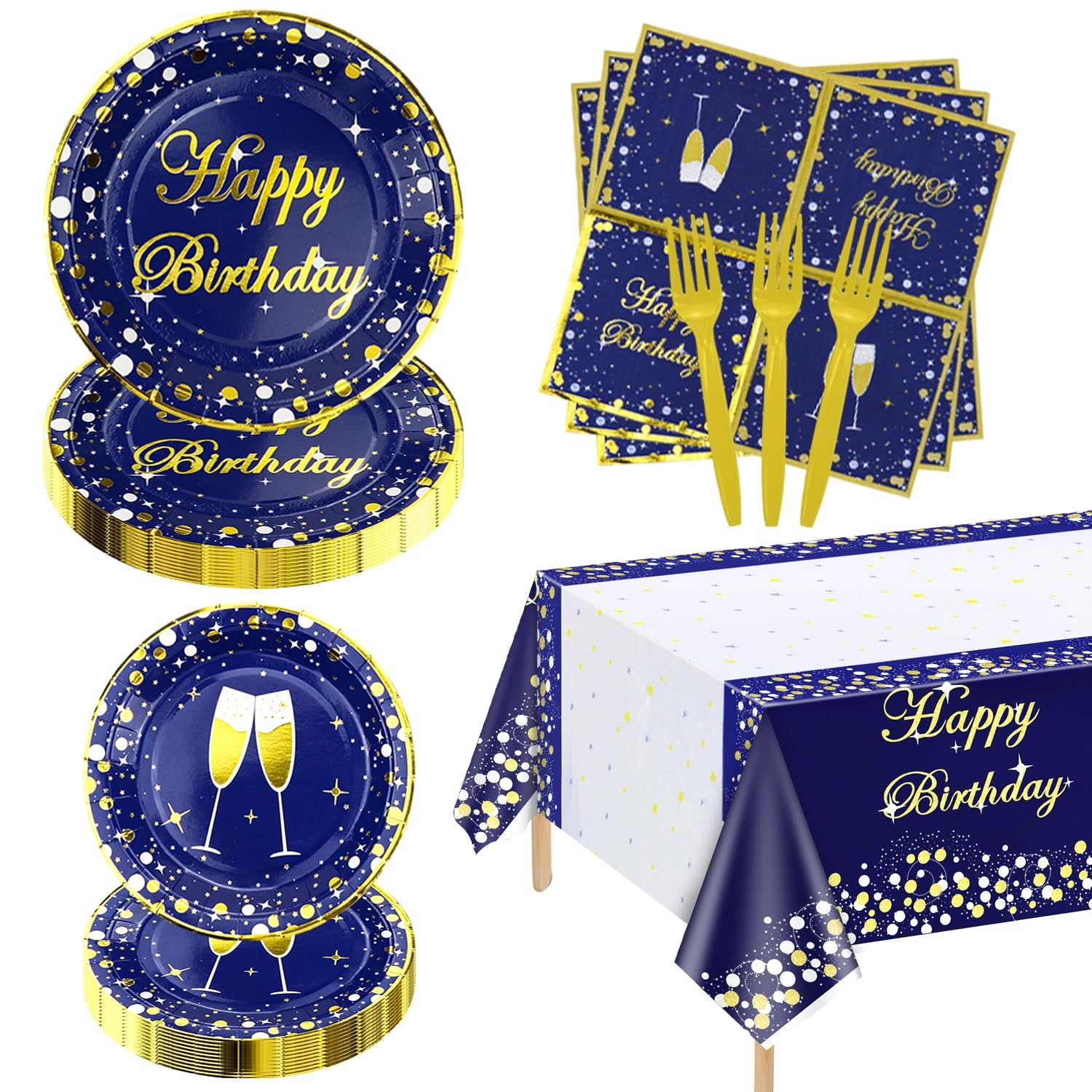 81 Pieces Blue and Gold Party Supplies – Blue and Gold Birthday Plates, Napki…