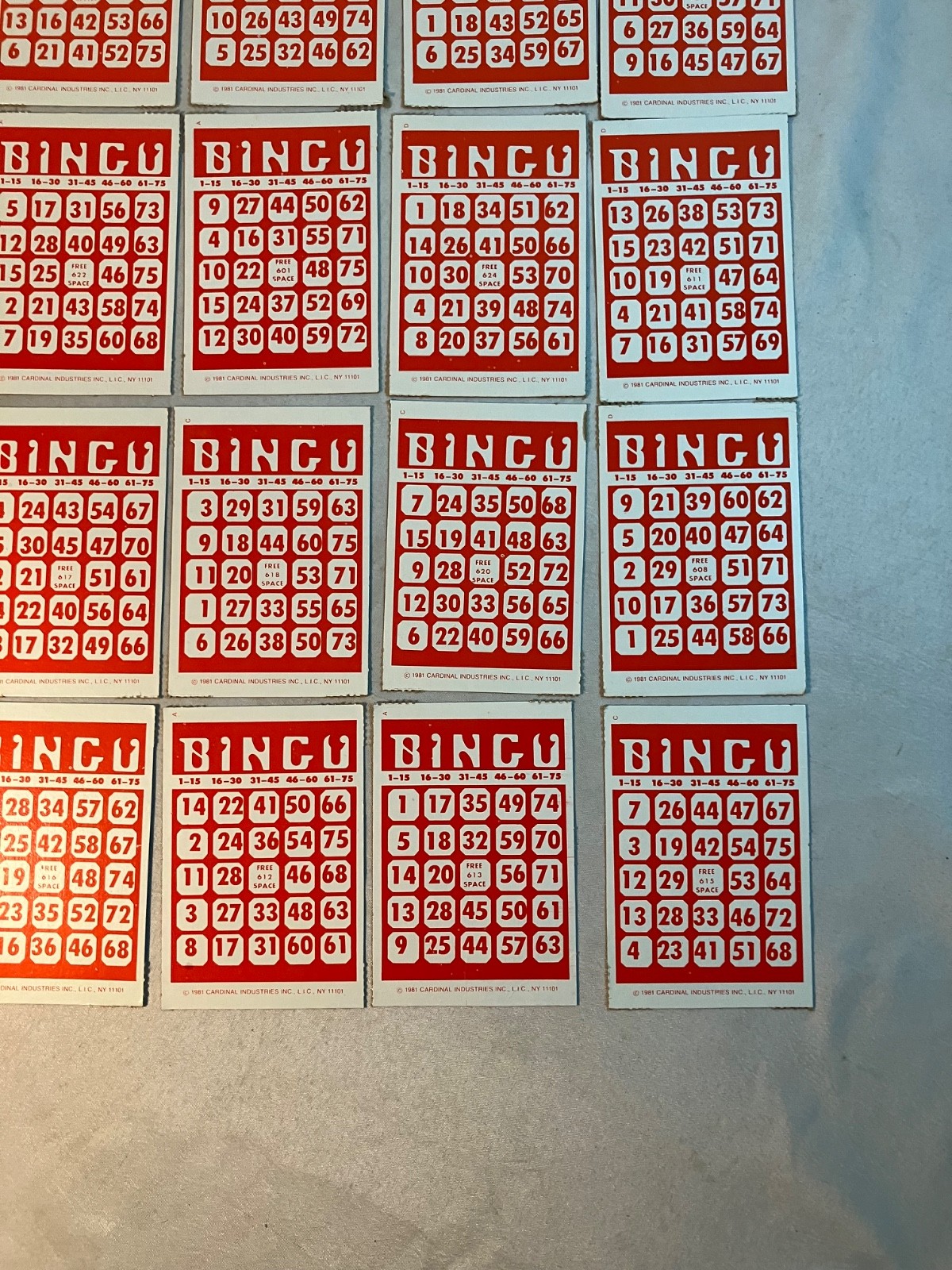 Lot of 20 Vintage Bingo Cards Cardboard Red White Retro