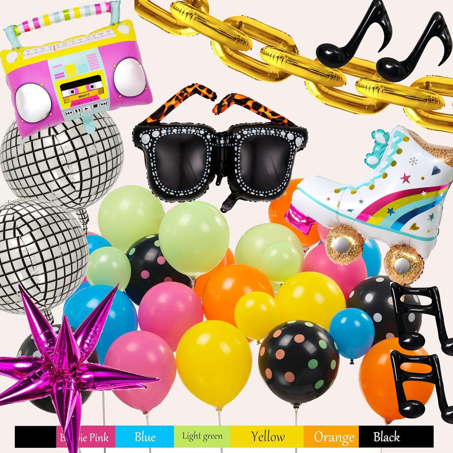 171Pcs 80s 90s Disco Balloon Arch Kit – Retro Party Decorations, Foil Balloons