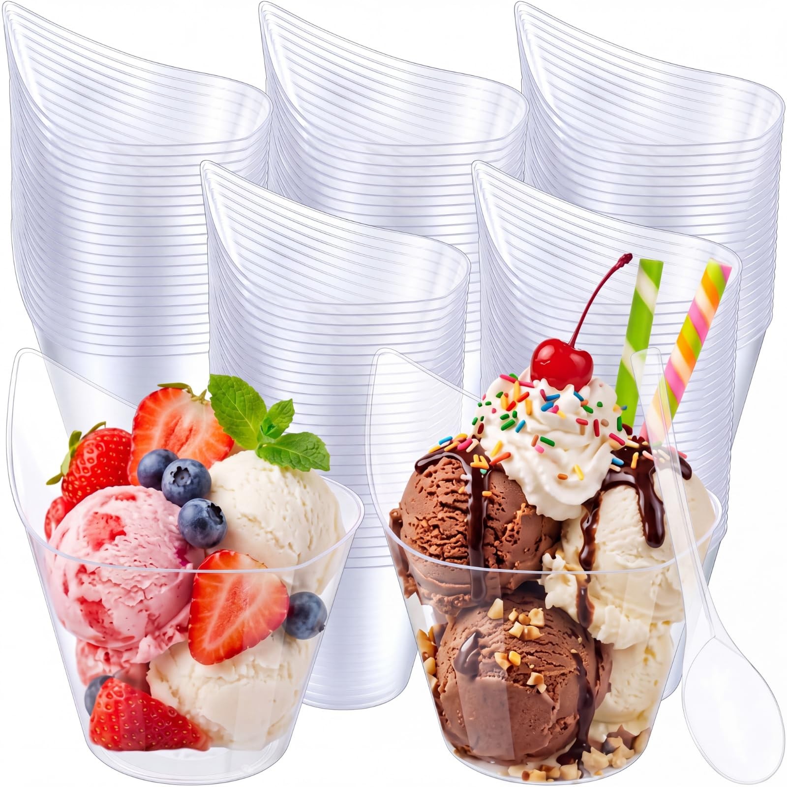 150 Pack 7 oz Clear Plastic Dessert Cups with Tasting Spoons, Appetizer Cups …