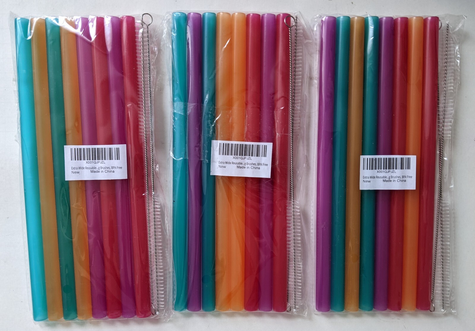Lot of 24 Extra Wide Reusable Plastic Straws + 6 Brushes BPA Free Various Colors