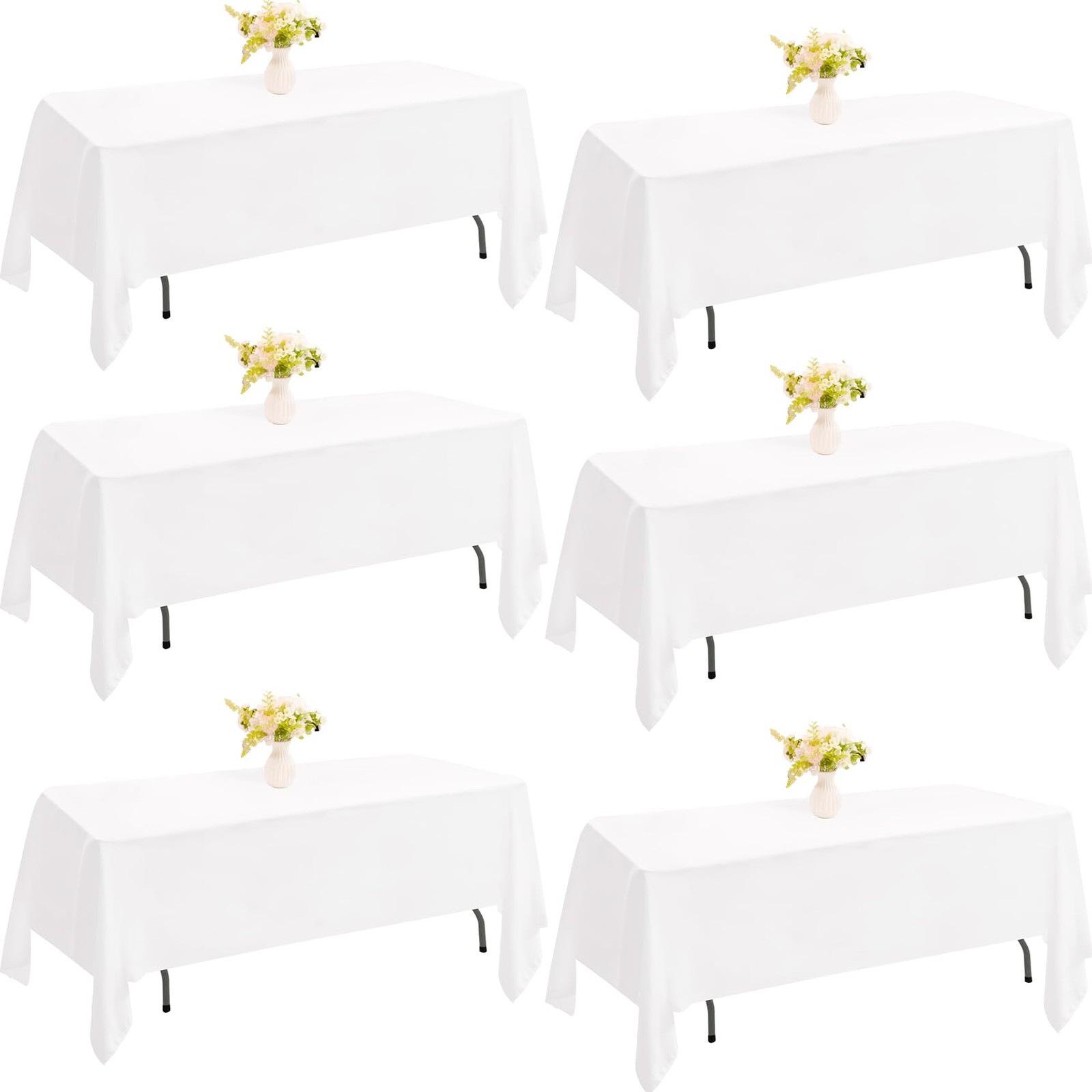 JALANCY 6 Pack Rectangle White Table Cloth Bulk Washable Polyester Table Cover f