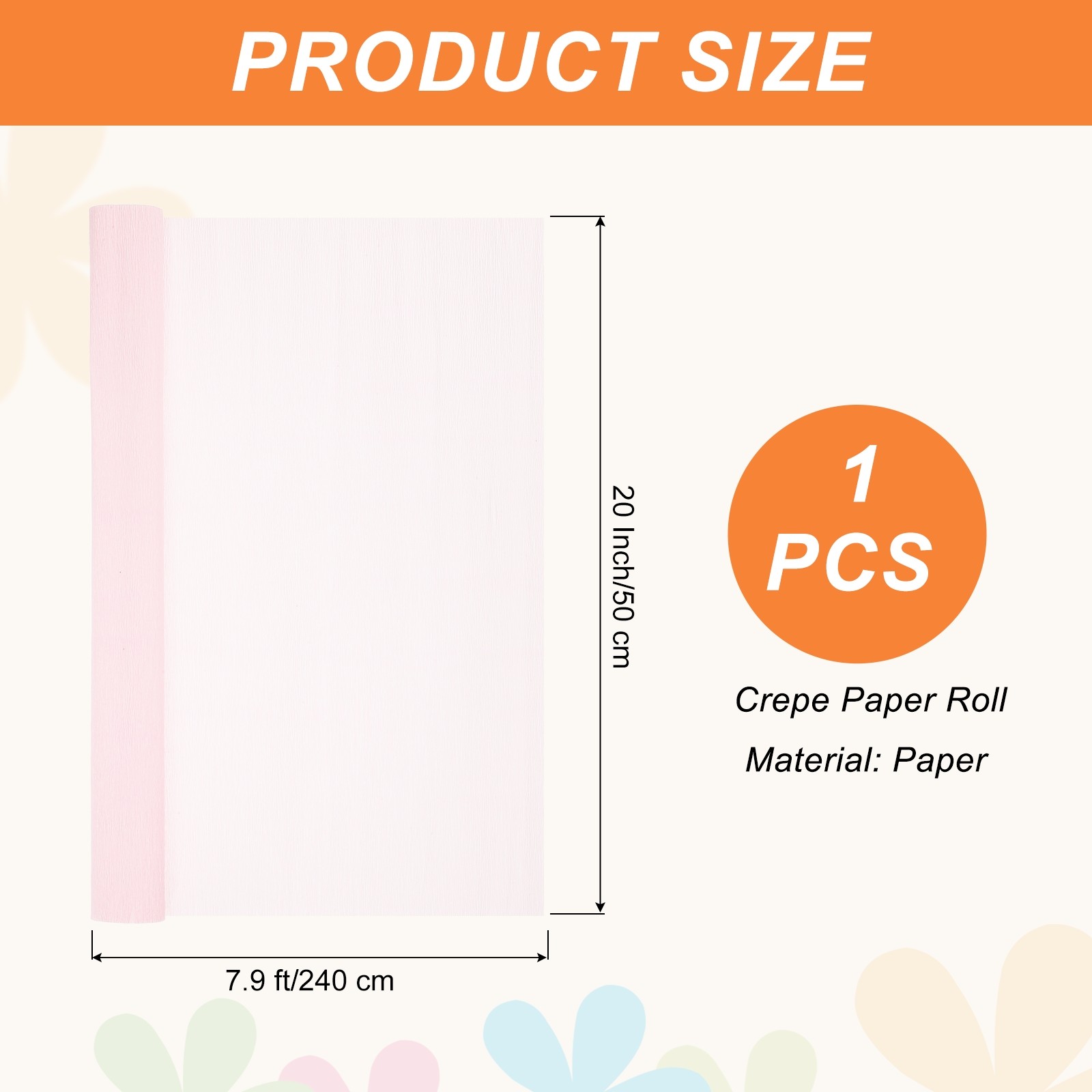 Crepe Paper, 7.9ft Long 20 Inch Wide Light Pink Crepe Paper Roll