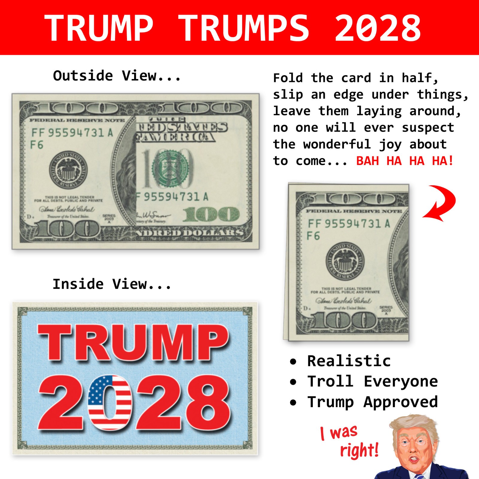 50 Pack Trump 2028 Fake Prank 100 Dollar Bills Money! Troll Everyone Today!