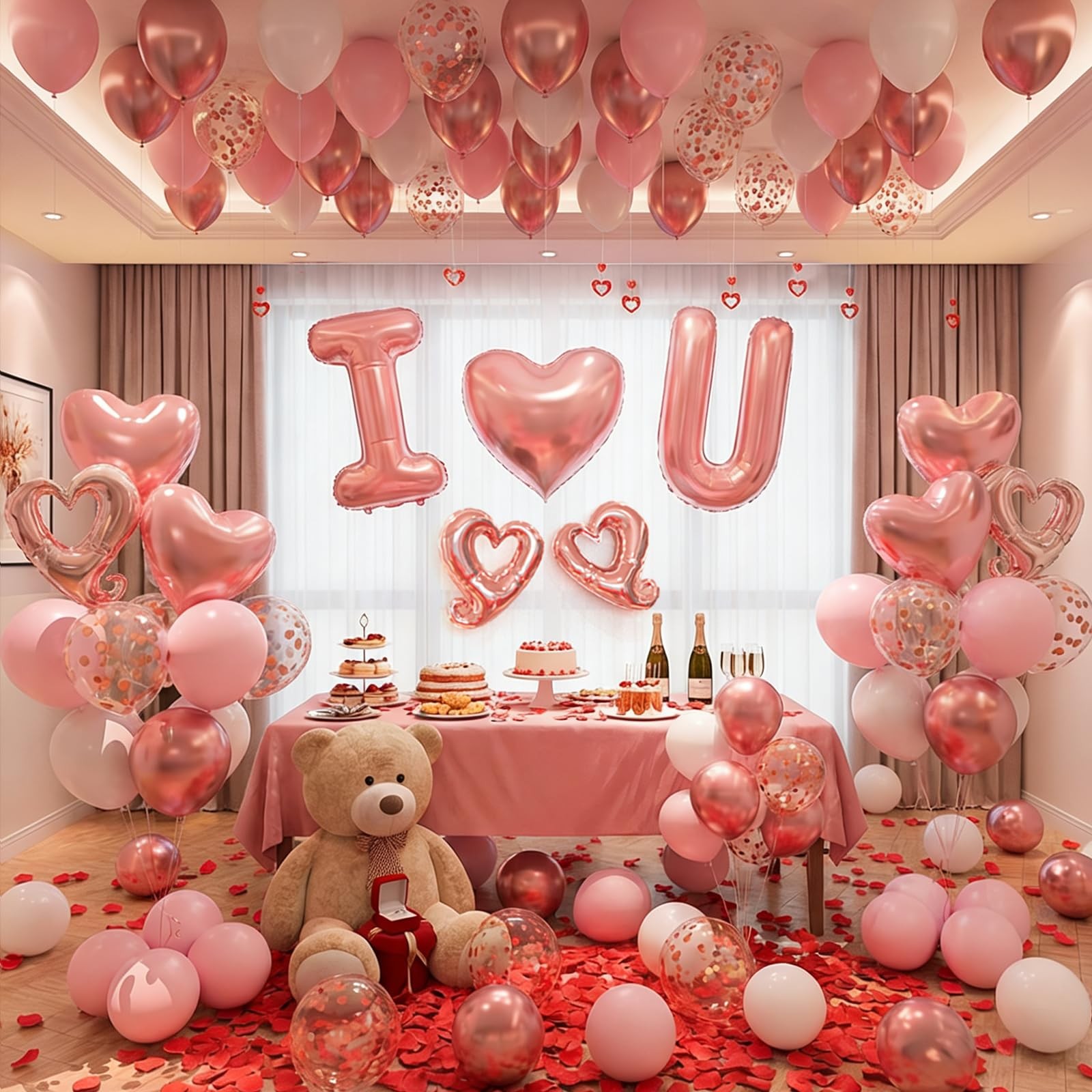 I Love You for Her/Him Balloons 87pcs Light Pink and White Rose Gold Balloon …