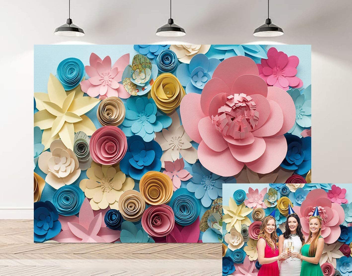 3D Colorful Paper Flowers Backdrop Pink Rose Hand-Make Flower Background