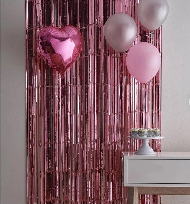 Rose Gold Metallic Fringe Curtain Backdrop, 1m x 2m, Party Decorations