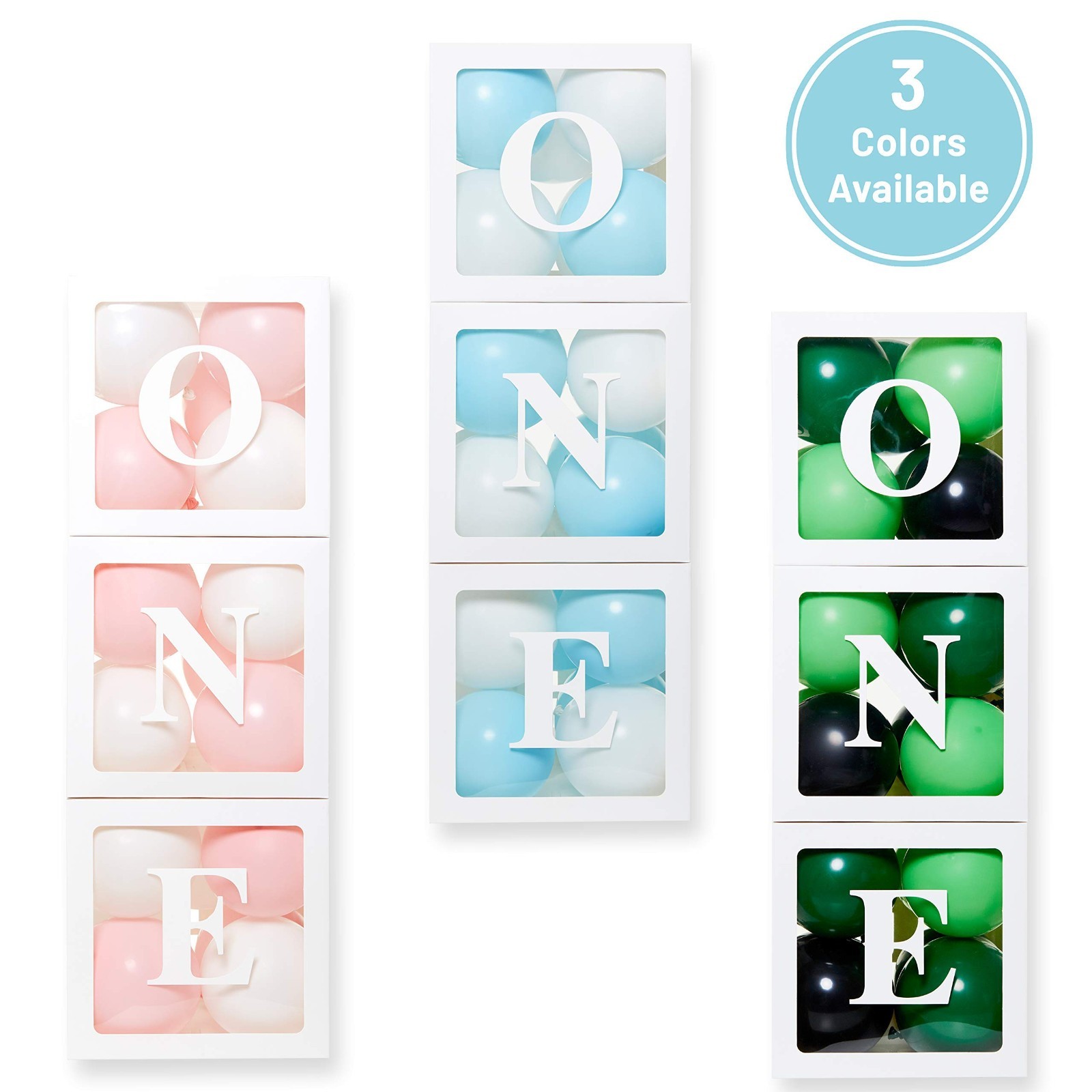1st Birthday ‘ONE’ Boxes & 24 Balloons – Boy Cake Smash Props & Backdrop Decor