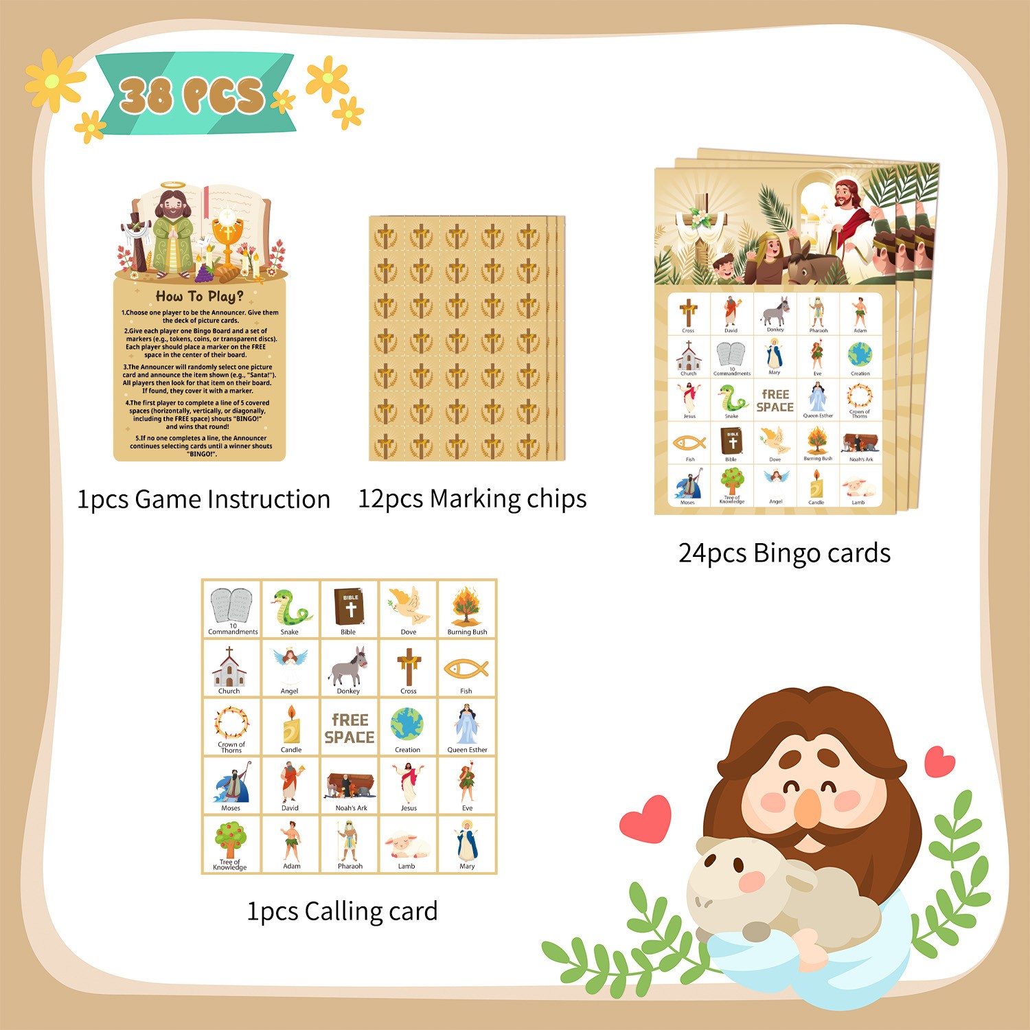 38 Bible Bingo Game Card Religious Party Decorations Biblical Gifts Party Favors