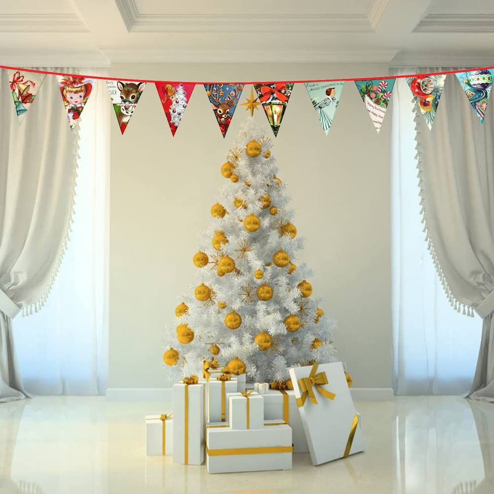 Vintage Style Christmas Bunting Banner – Retro Xmas Garland 8.04ft, X-2