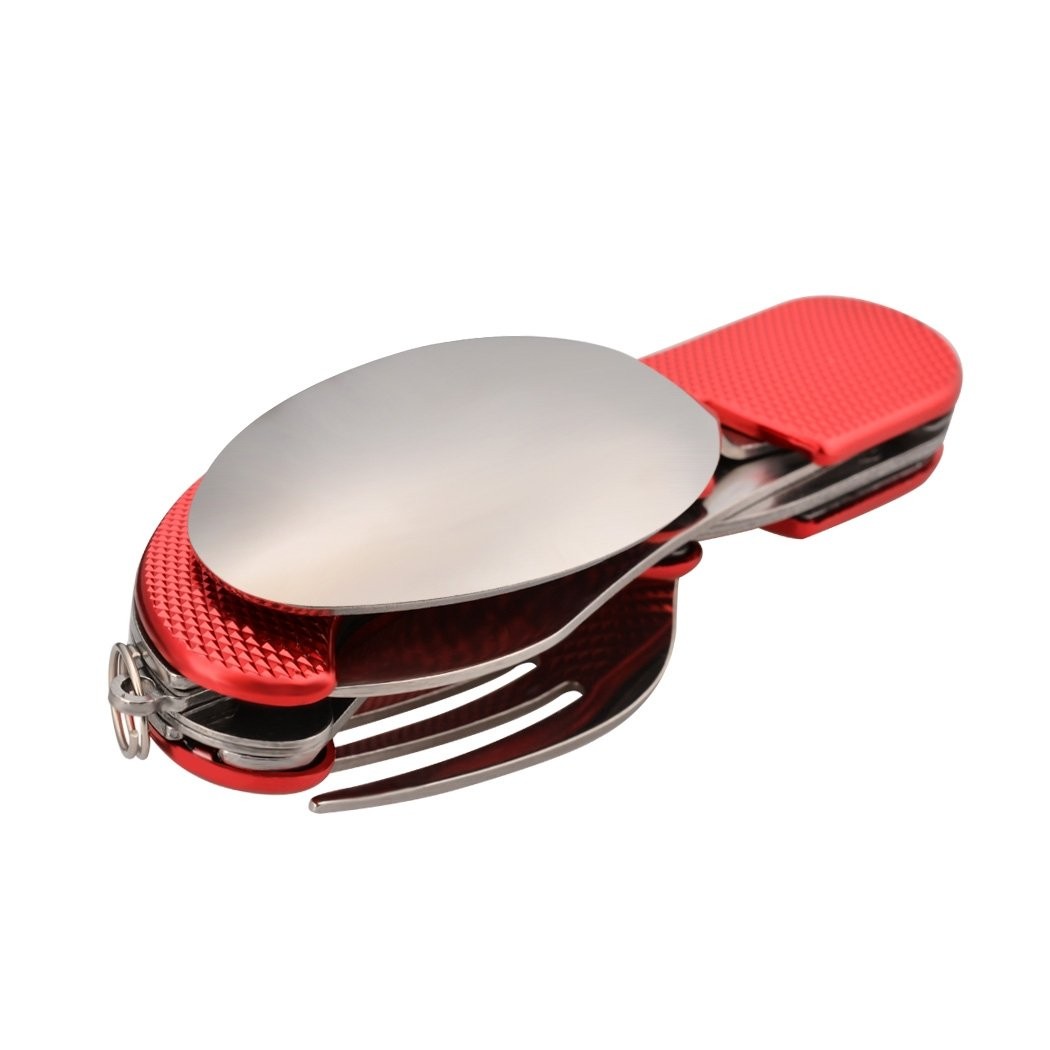 Leeko 4 in 1 Stainless Steel Portable Outdoor Pocket Knife Fork Spoon Diner Set