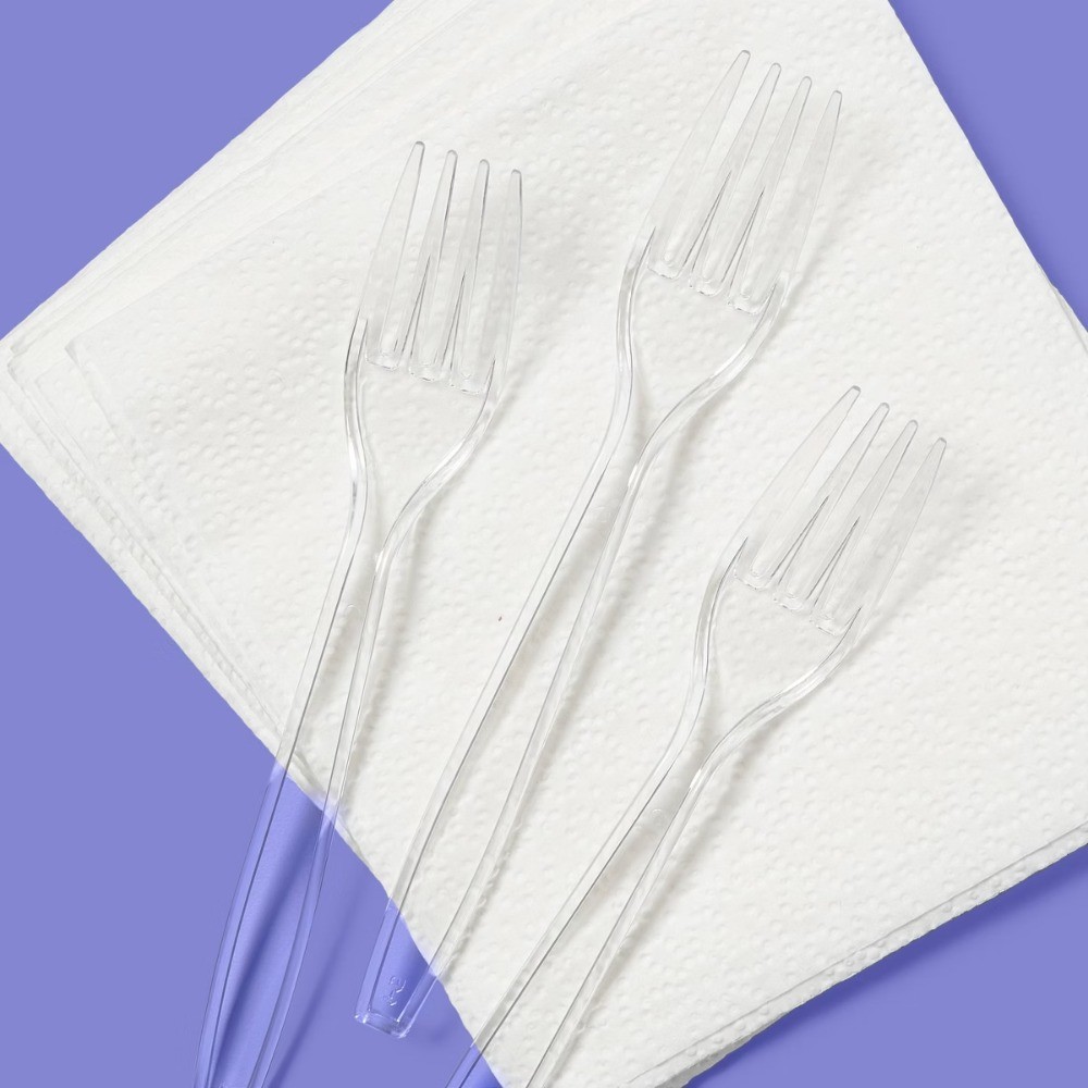 Premium Clear Plastic Forks-48ct :Disposable Flatware,Solid Pattern,7.04″ Length