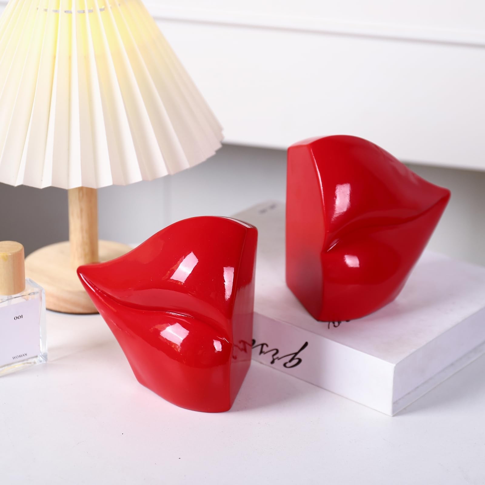 MICDESBA Red Lips Decorated Bookends?Set of 2 Heavy Decorative Book Stoppers?Uni