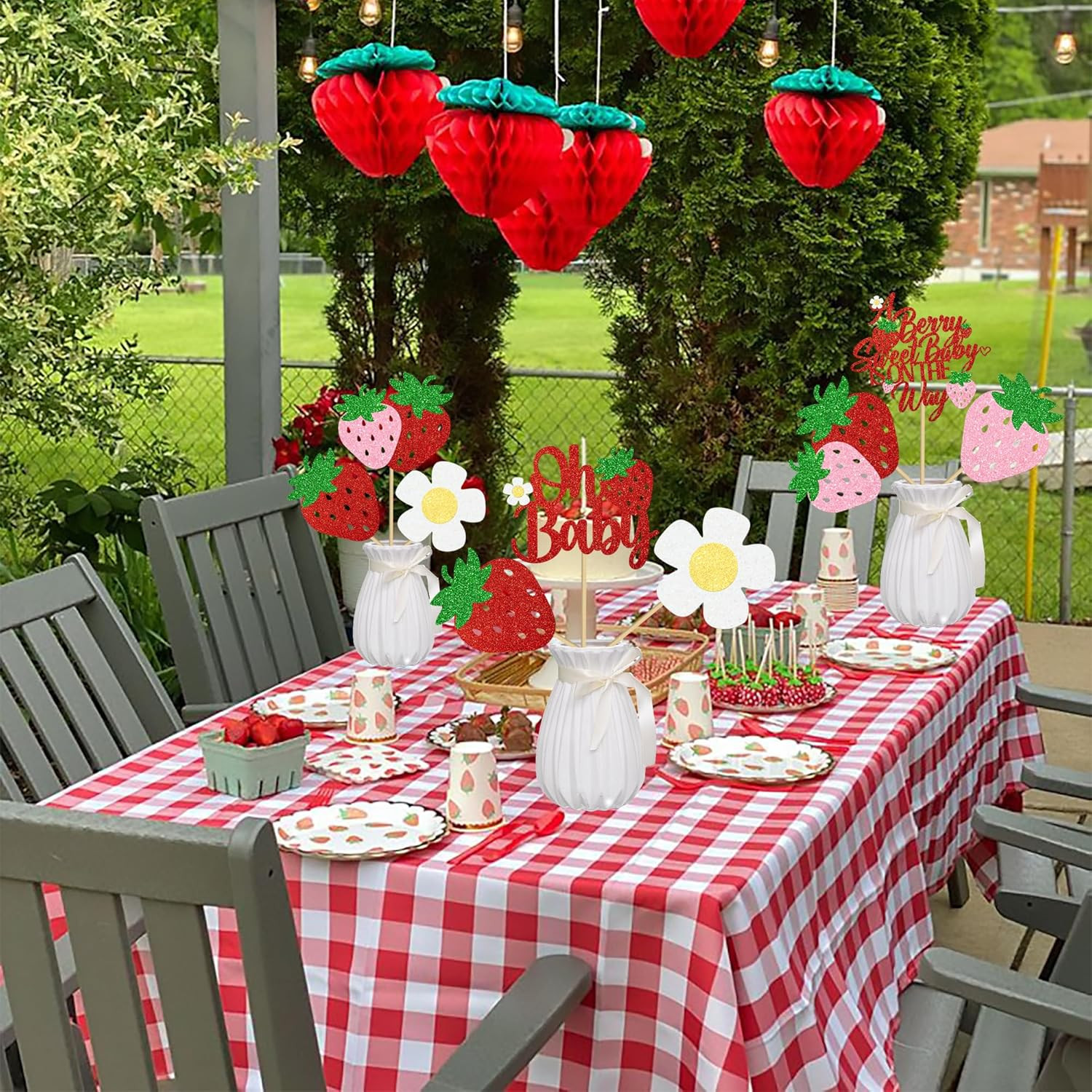 Strawberry Oh Baby Centerpiece Sticks Glitter Berry Sweet Baby Shower Decoration