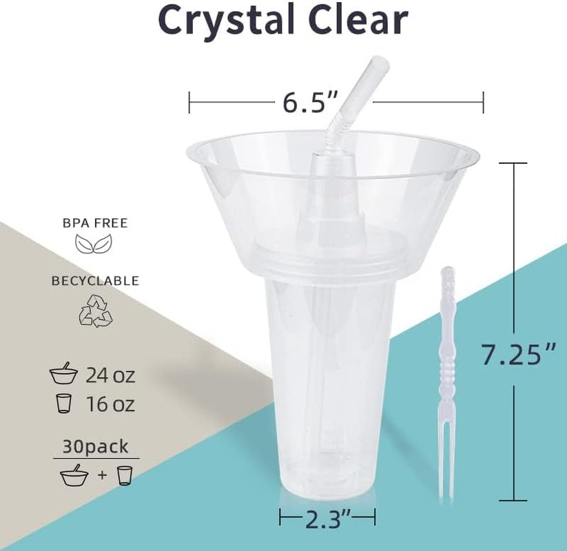 Snack and Drink Cup, 30 Sets Disposable Plastic Cup with Snack Bowl on Top Inclu