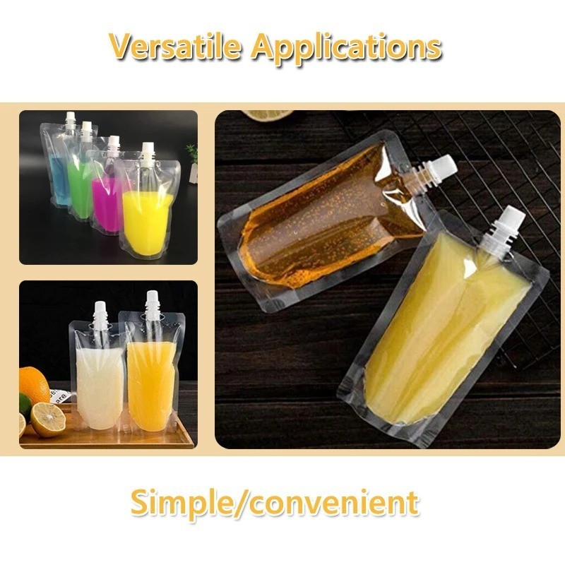 10pcs Clear Plastic Spouted Liquid Drink Bag Stand Up Pouch 100ml-500ml freeship