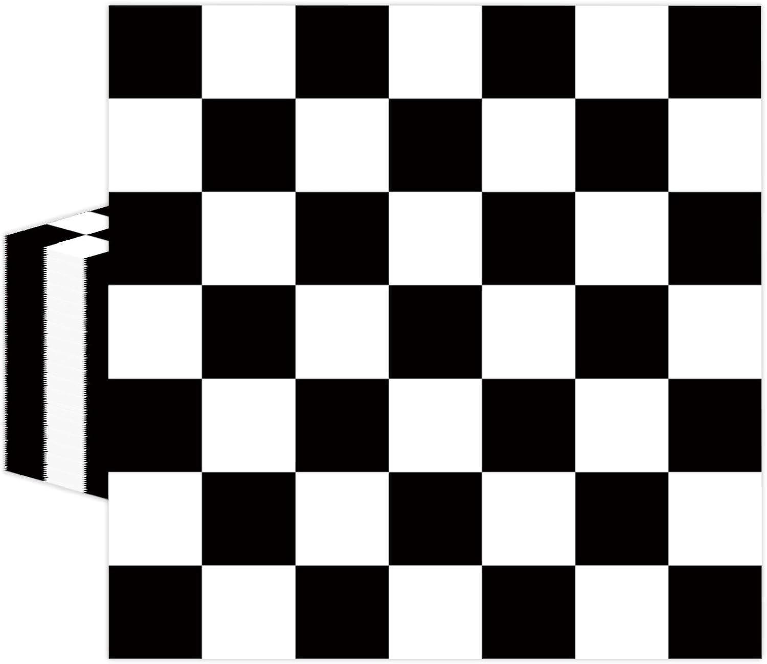 50 Pcs Race Car Paper Napkins 6.5 x 6.5 Inches, Black White Checkered Flag Theme