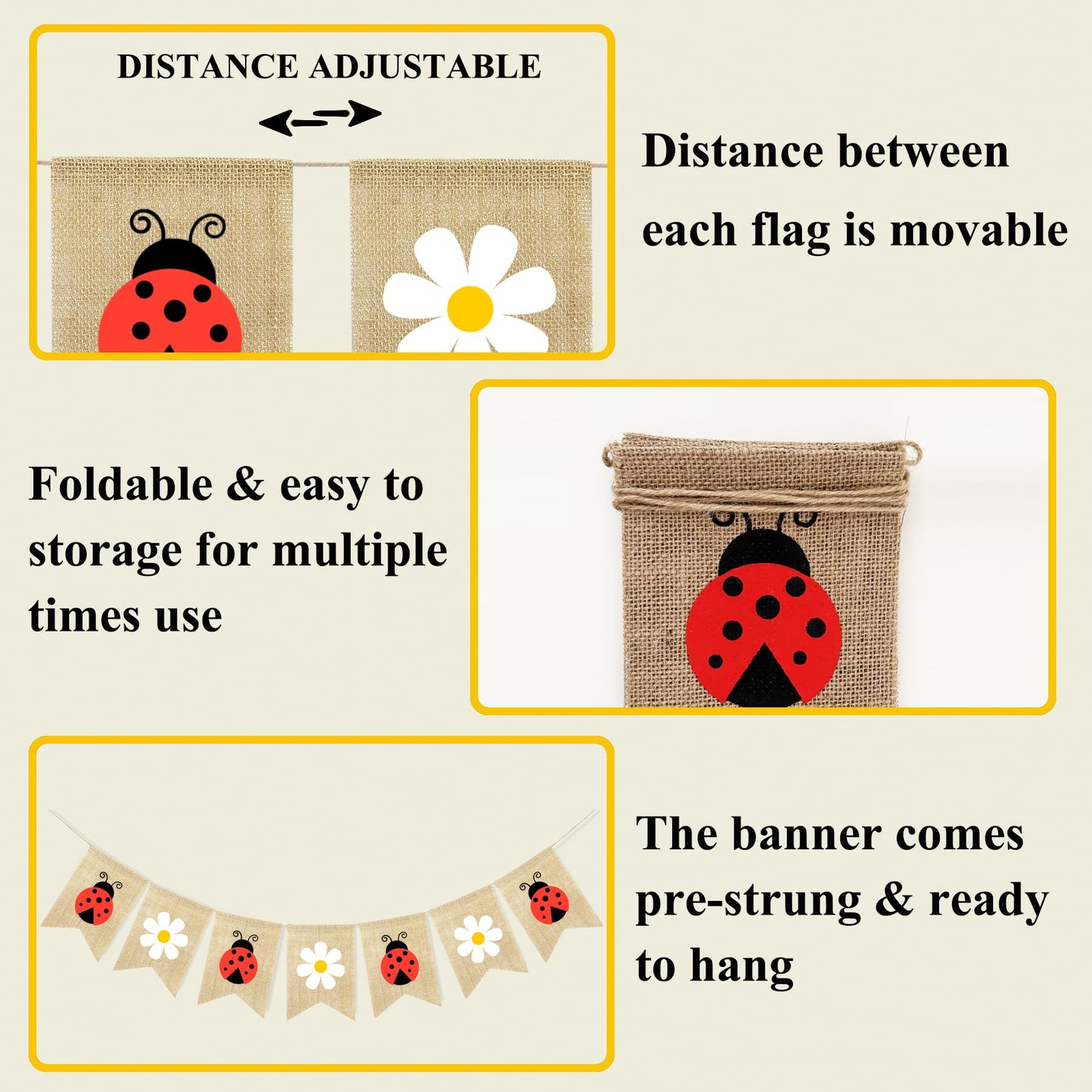 Daisy Ladybug Banner Burlap Garland Ladybug Party Decorations